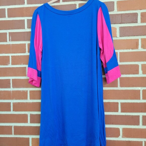 Emerald Tops - Super Soft Jersey Knit Tunic - Royal Blue & Hot Pink - Size L